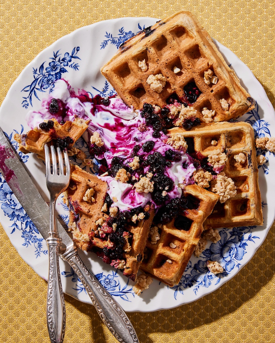 blueberry waffles on a plate