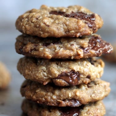 stack of chocolate chip coconut oatmeal cookies