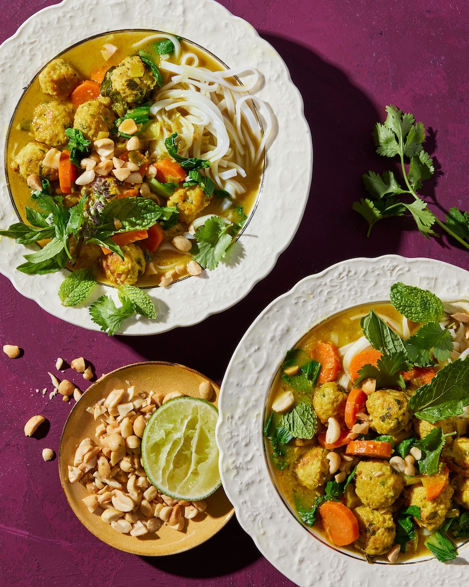 chicken meatball soup in two bowls