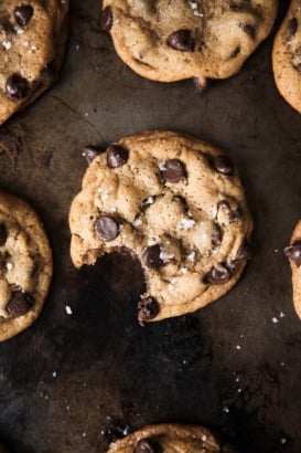 Best Brown Butter Chocolate Chip Cookies on a baking sheet