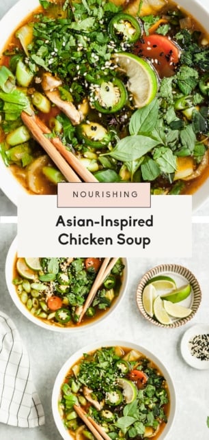 collage of asian chicken soup