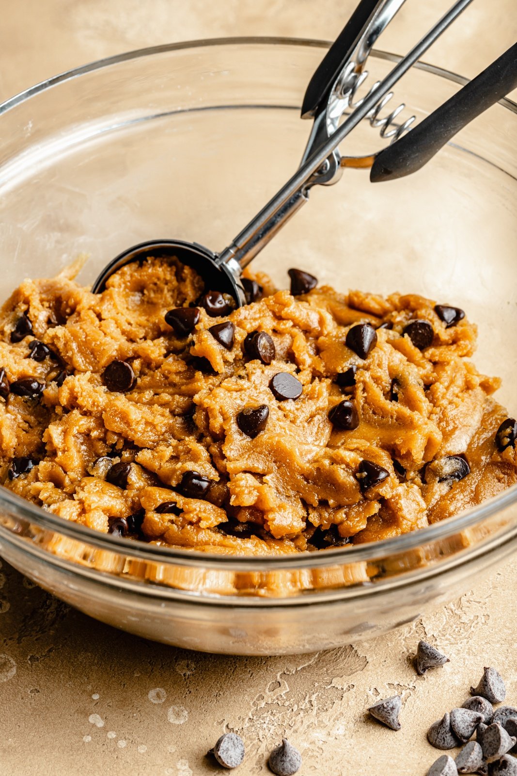 peanut butter cookie dough with chocolate chips in a bowl