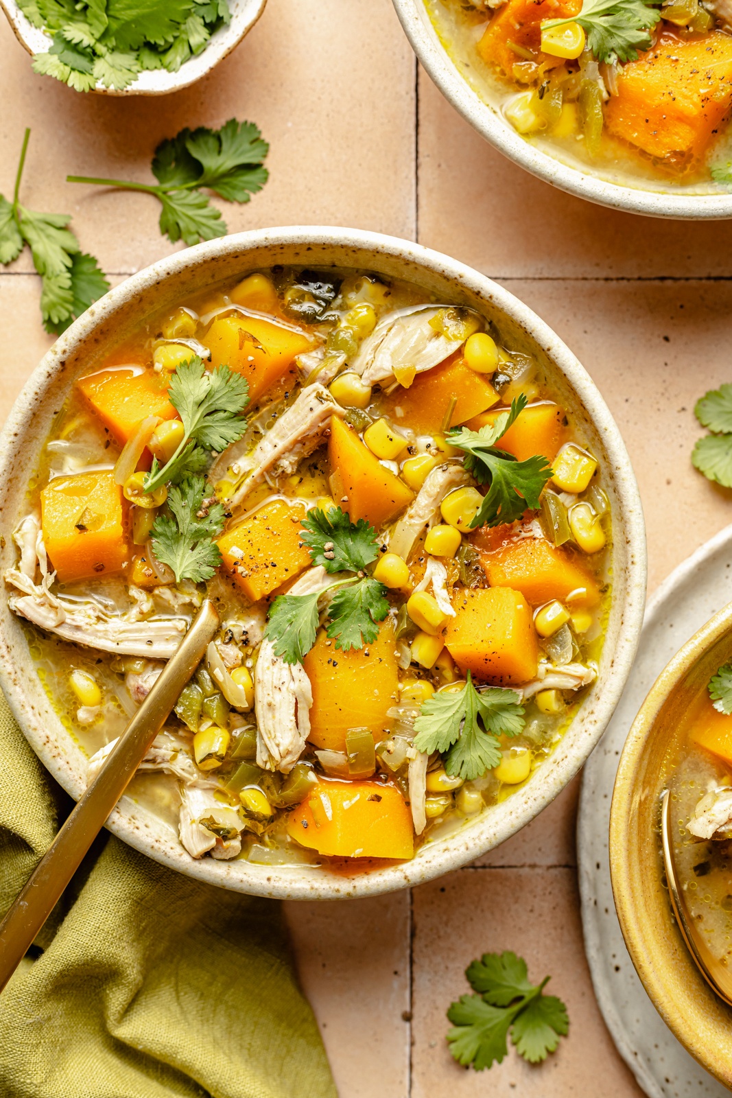 green chile chicken soup in a bowl