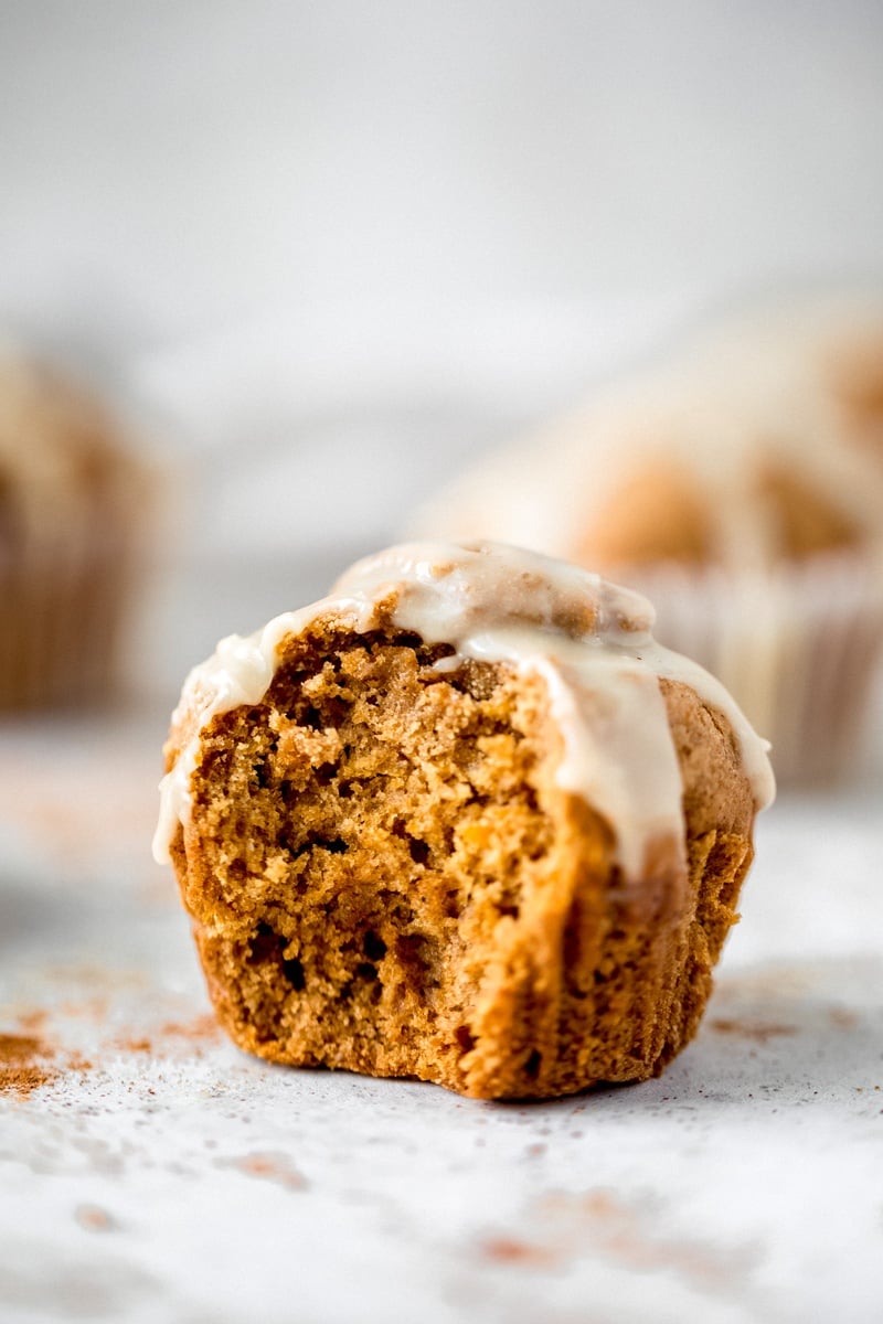 chai-spiced butternut squash muffin with a bite taken out