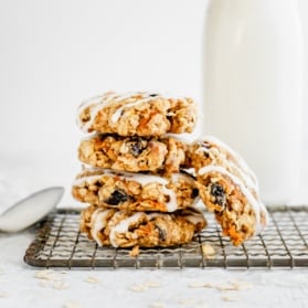 healthy carrot cake cookies in a stack