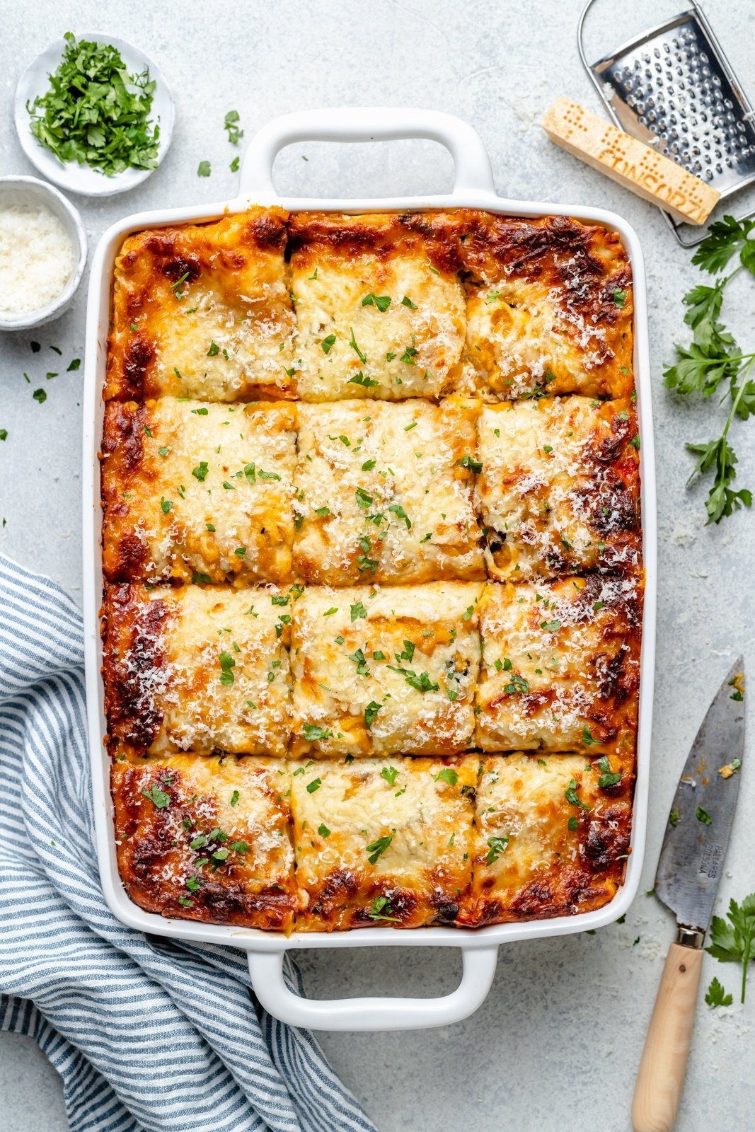 easy butternut squash lasagna in a pan