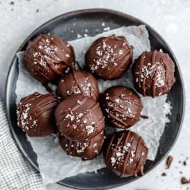 quinoa chocolate peanut butter truffles on a plate