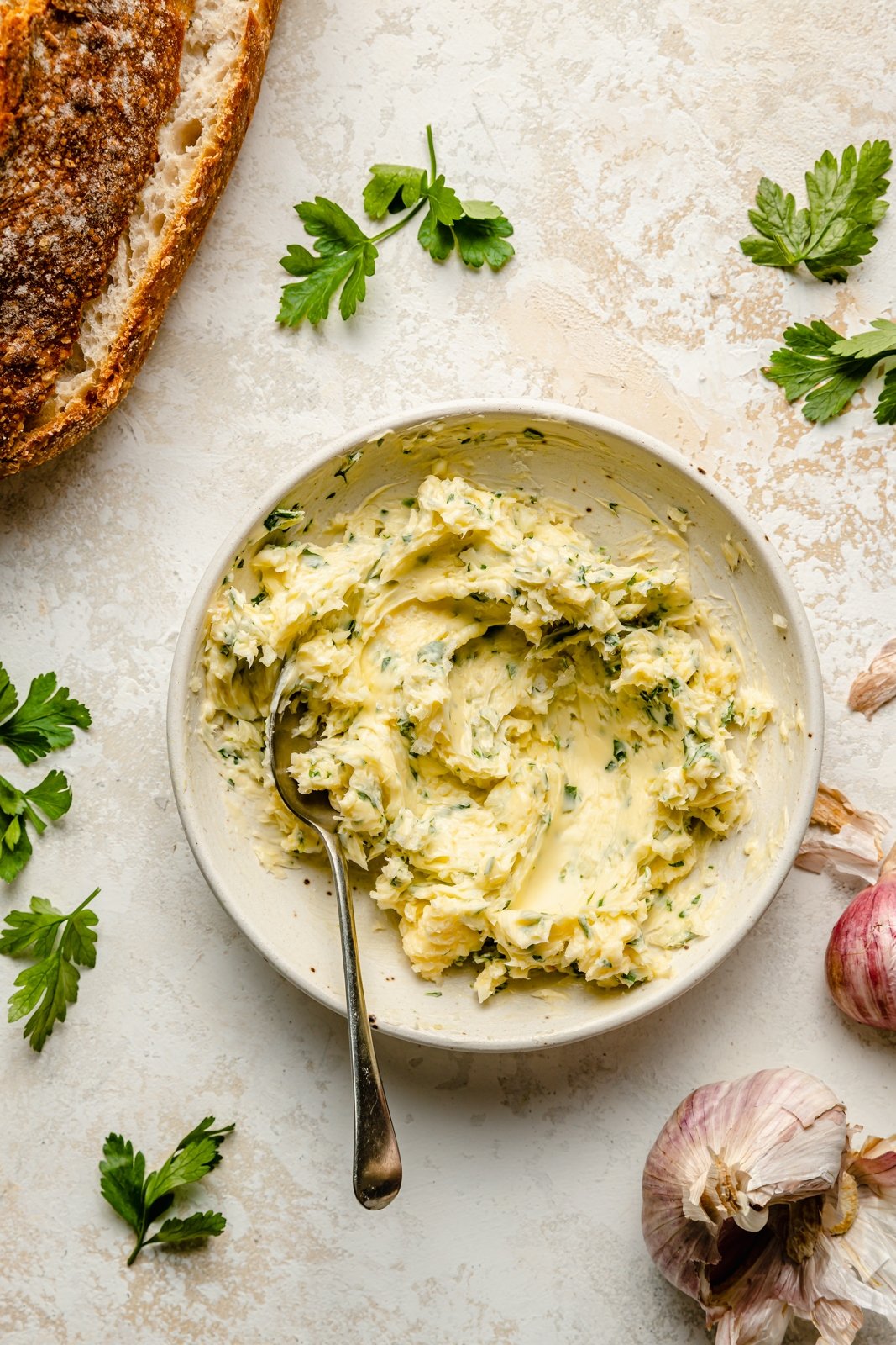 garlic butter in a bowl to make homemade garlic bread