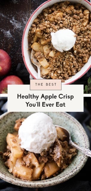 collage of healthy apple crisp