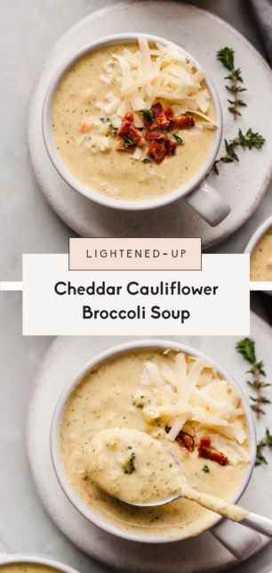 collage of healthy broccoli cheddar soup