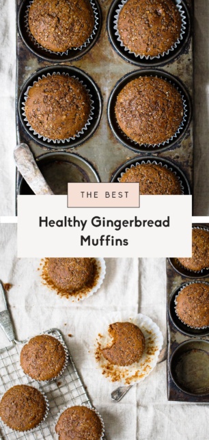 collage of healthy gingerbread muffins