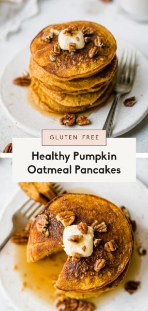 collage of healthy pumpkin pancakes