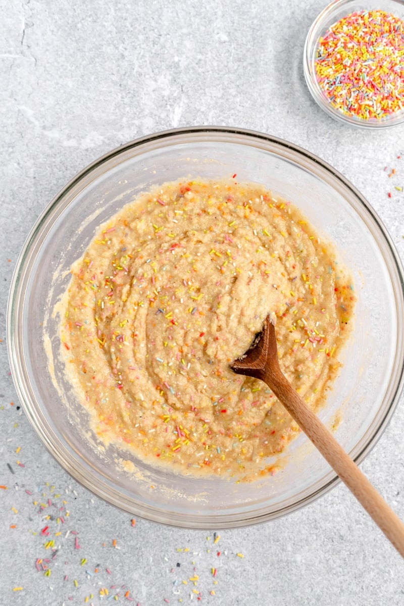 healthy birthday cake batter in a bowl