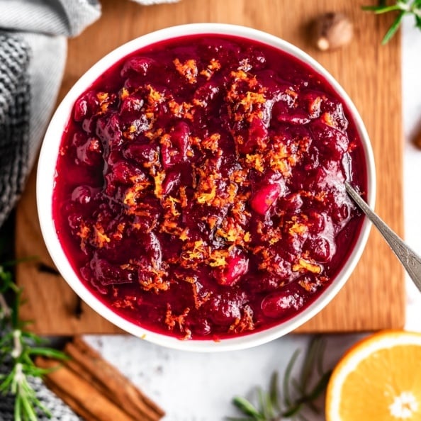 orange cranberry sauce in a bowl