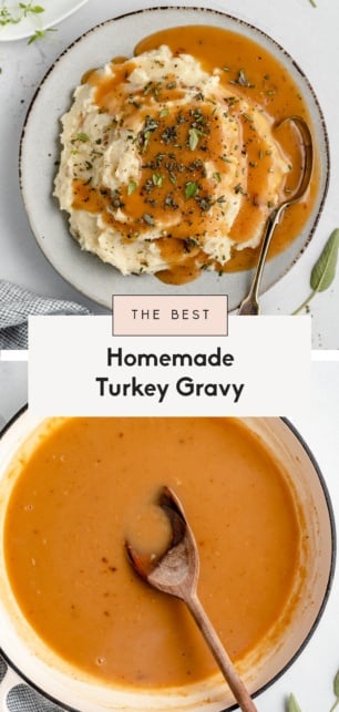 collage of homemade turkey gravy