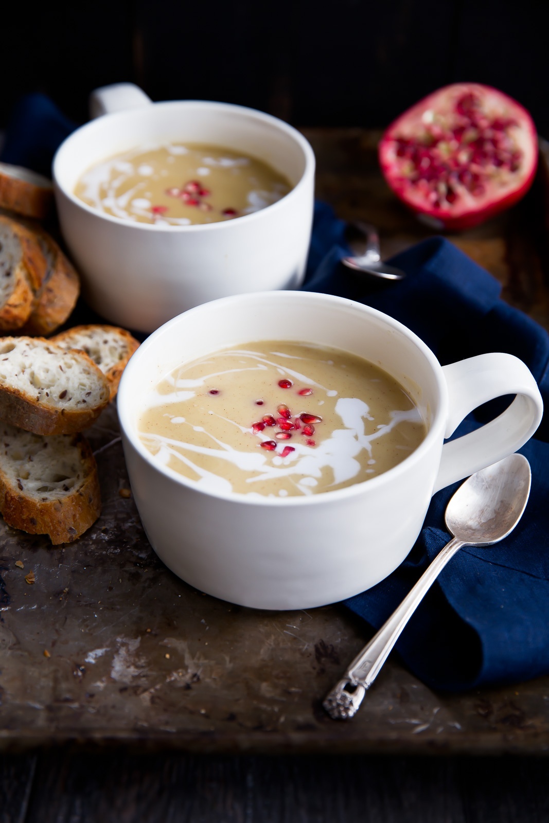 easy roasted butternut squash soup with coconut milk in two mugs