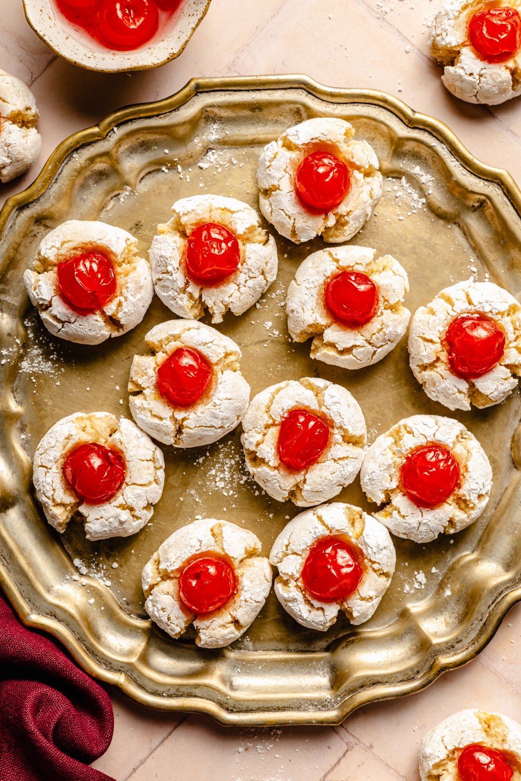 italian cherry almond cookies on a platter