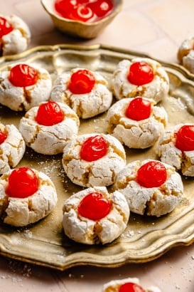 Italian cherry almond cookies on a platter