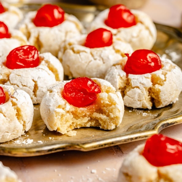 Italian cherry almond cookies on a platter