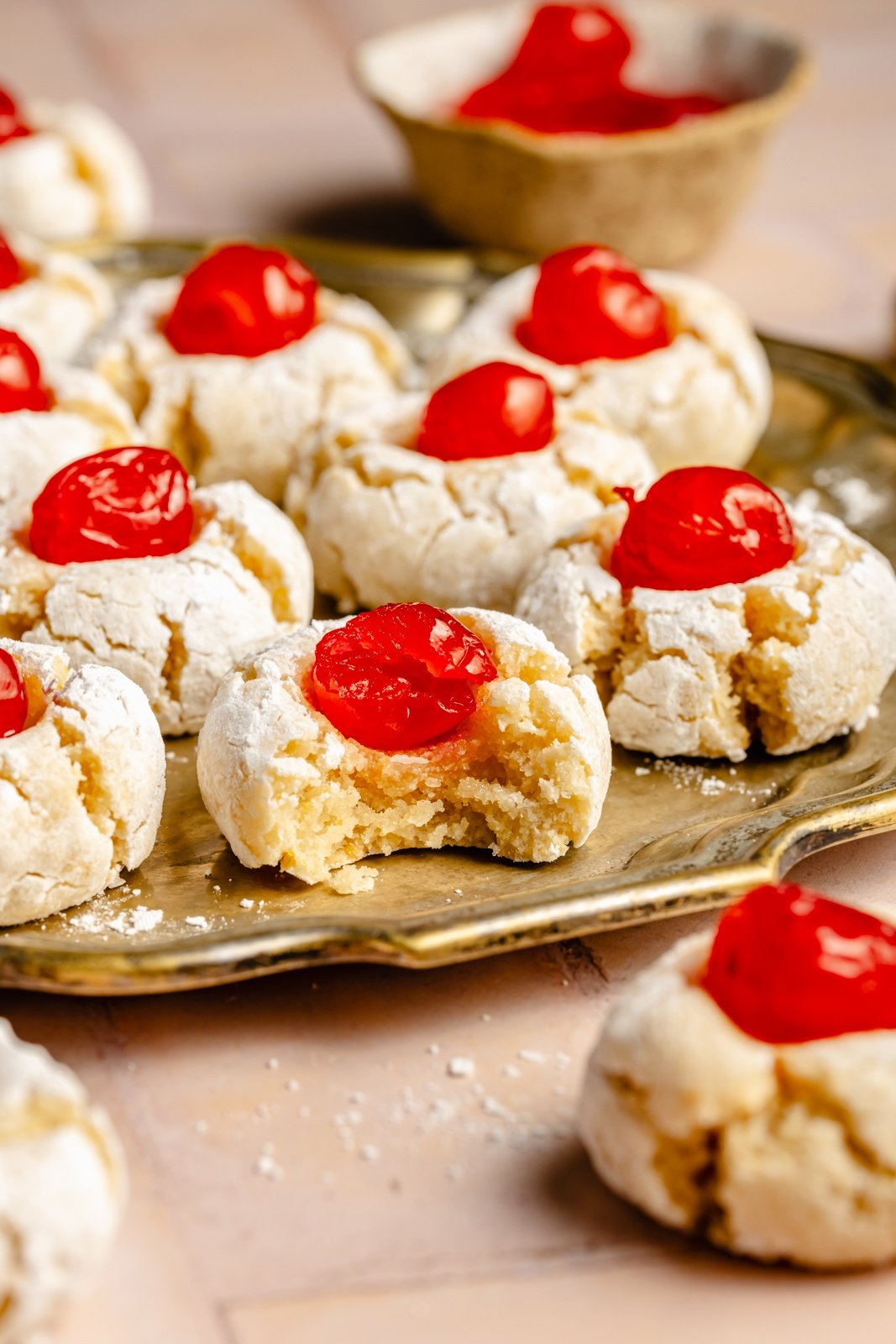 easy almond cherry cookies on a platter