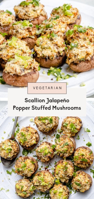 collage of jalapeño popper stuffed mushrooms