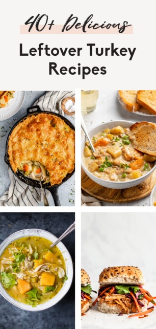 collage of easy leftover turkey recipes