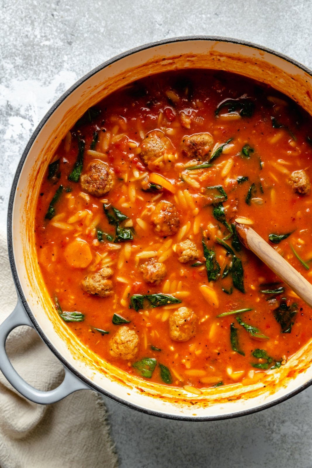 orzo tomato soup in a pot