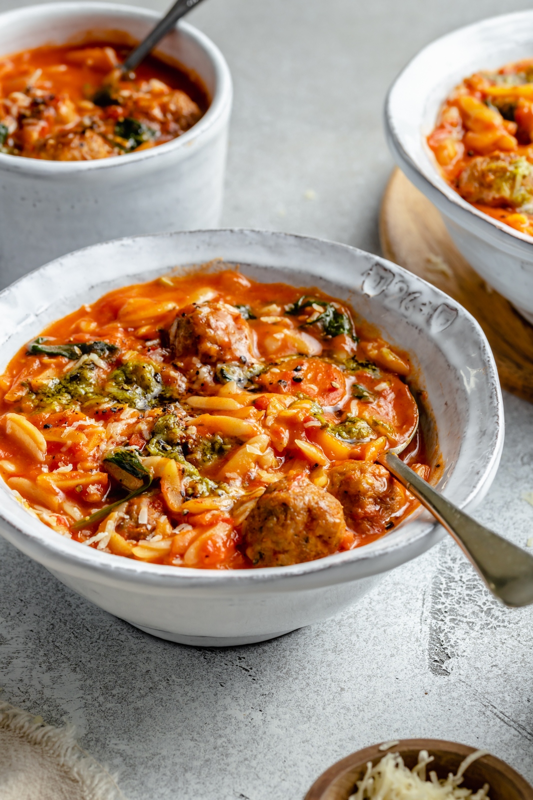 tomato orzo soup in a bowl