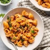 one pan hamburger helper in a bowl