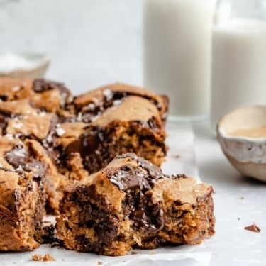 peanut butter oatmeal cookie bar with a bite taken out