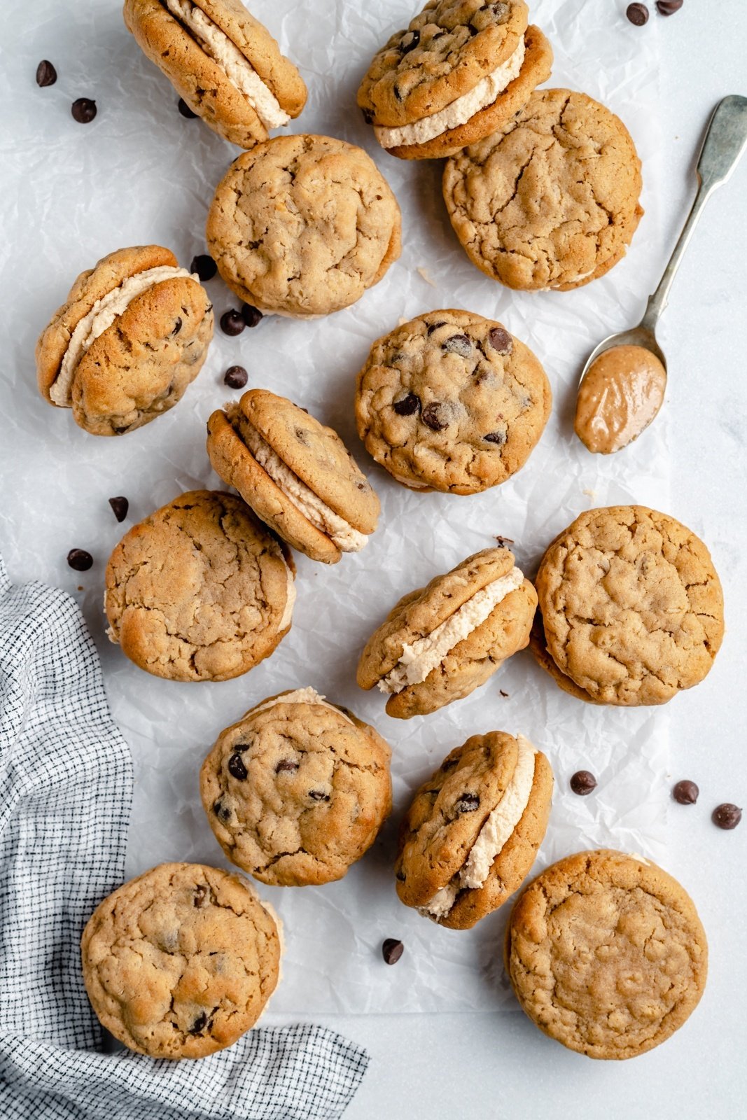 peanut butter oatmeal cream pies on parchment paper