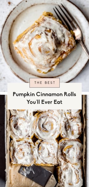 collage of pumpkin cinnamon rolls