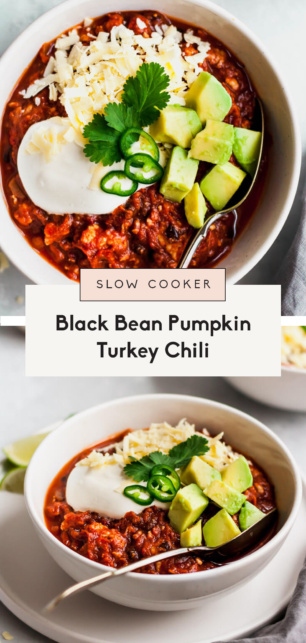 collage of pumpkin turkey chili