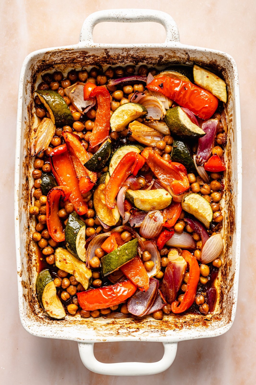 sesame roasted vegetables in a baking dish