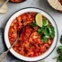 slow cooker pumpkin chicken chili in a bowl