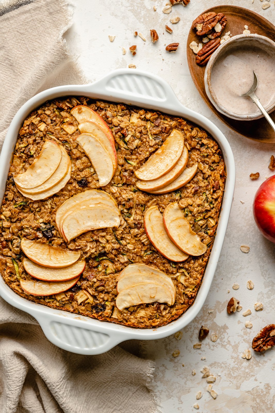 healthy zucchini apple oatmeal bake in a pan