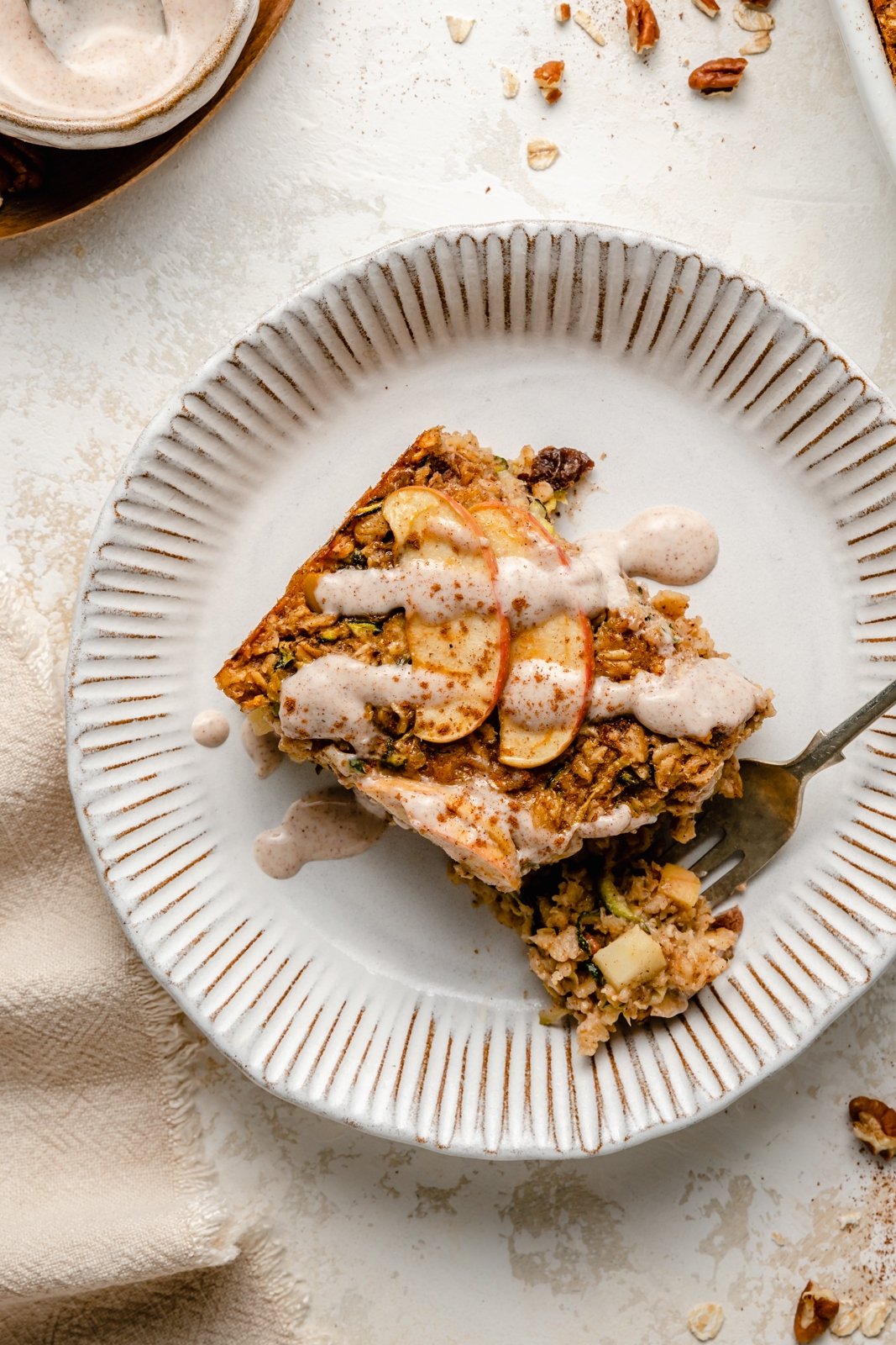 slice of apple zucchini oatmeal bake on a plate