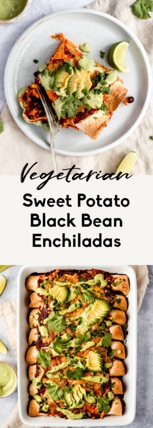 collage of vegetarian sweet potato black bean enchiladas