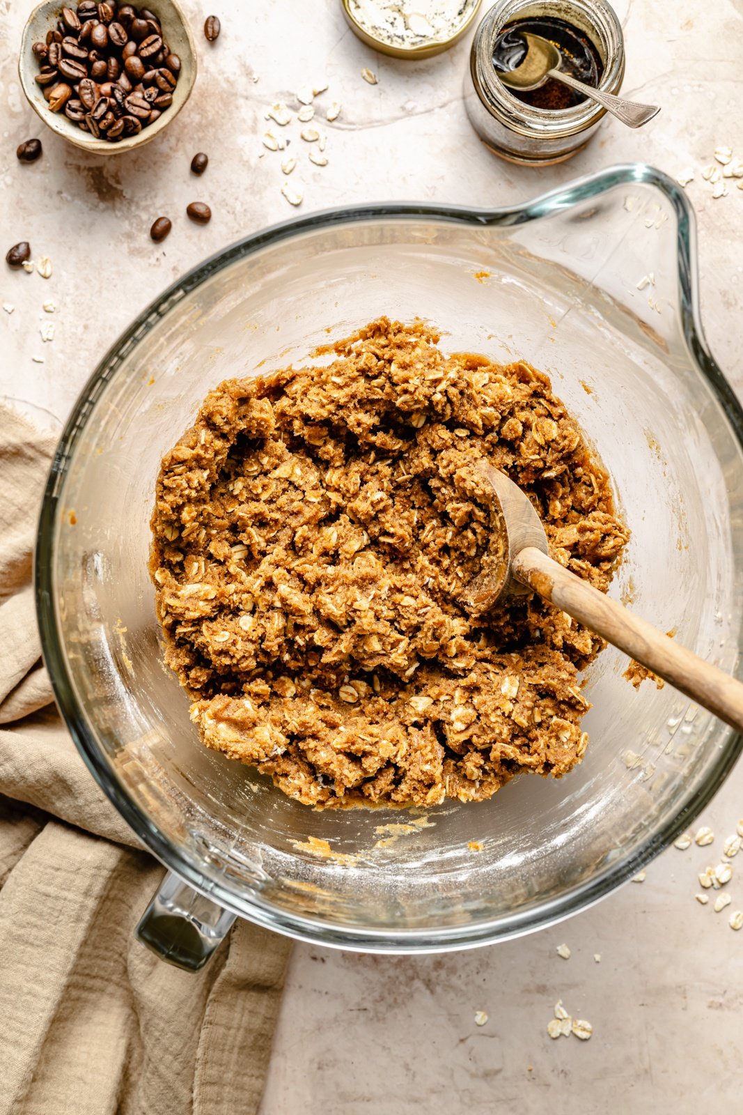 mixing dough for vanilla latte cookies