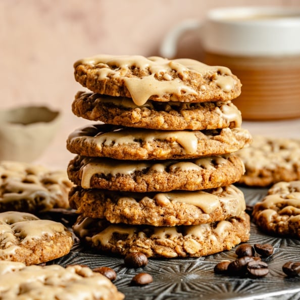 vanilla latte cookies in a stack