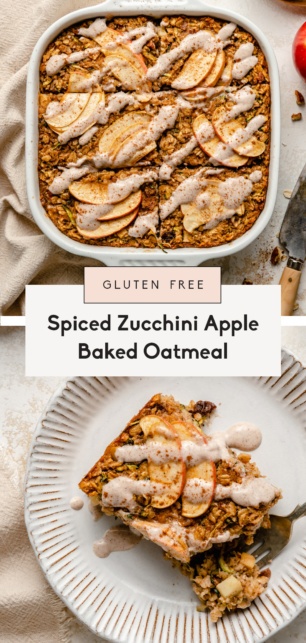 collage of apple zucchini baked oatmeal