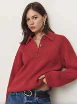 woman in a red sweater