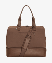 brown weekender bag